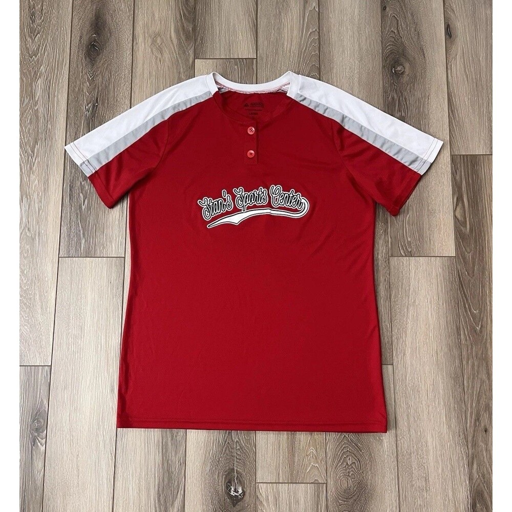 Stan’s Sports Center Red Henley Athletic Short Sleeve Top Womens Sz Medium